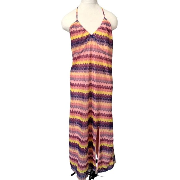 Wild Fable Multicolor Chevron Halter Maxi Dress With Open Back & Side Slit Size - Picture 2 of 9